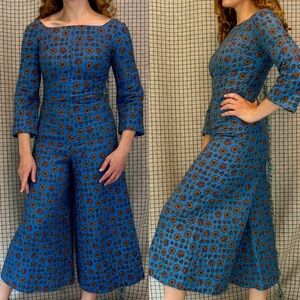 60s Paisley Quilted House Wide Leg Jump Suit S/XS